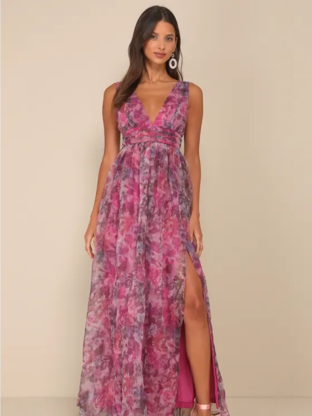 LULUS garden romance magenta floral print maxi dress
